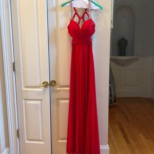 Backless red prom dress
